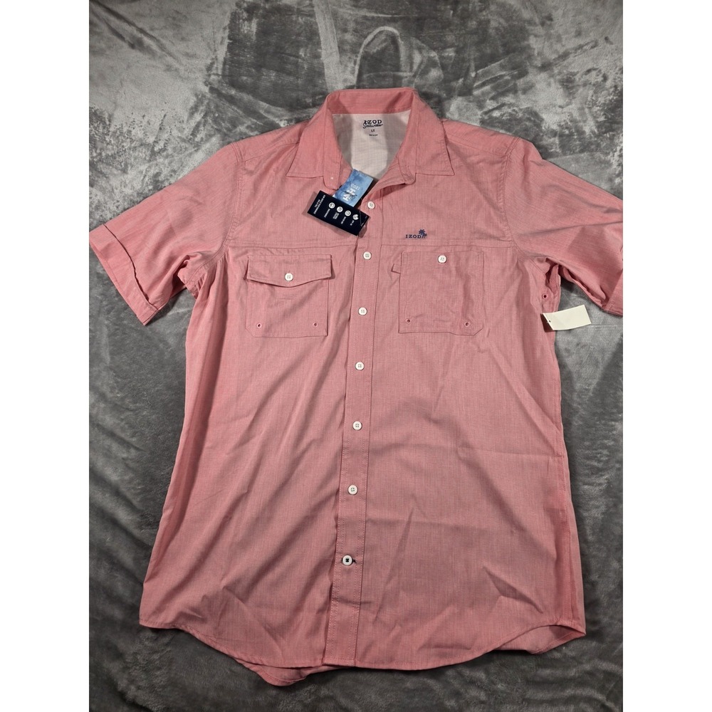 NWT Izod Saltwater Performance Stretch Shirt Quick Dry/UPF 50/Vented/ Sz LT Pink